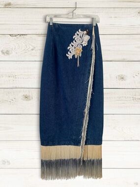 Vintage Apache Fringe Denim Skirt